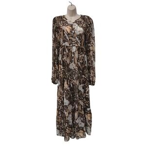 NEW Worth Collective Maternity XL Brown Multi Floral Tiered Maxi Dress CL1439